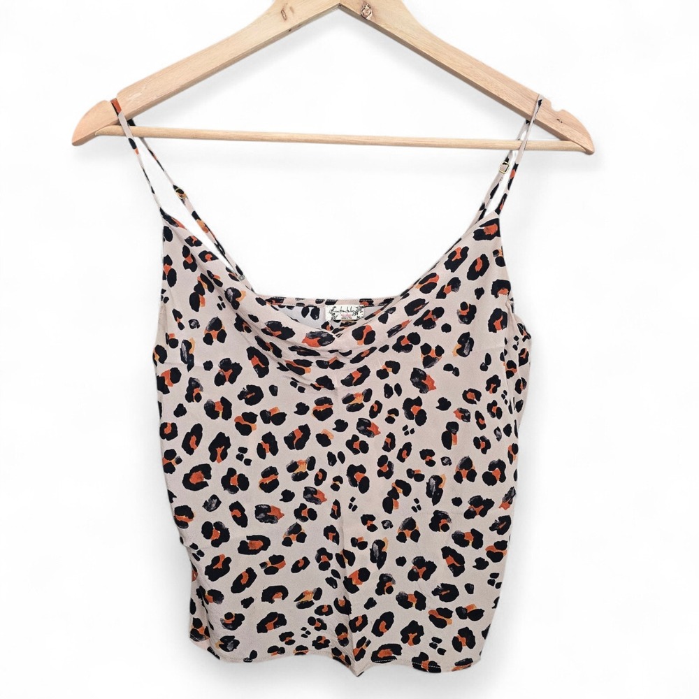 Intimately Free People Top Womens Small Silk Leopard Cami Cowl Neck Draped Crop